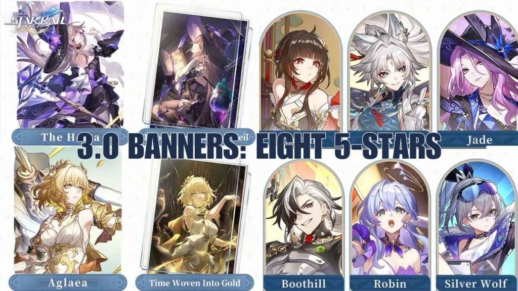 HSR 3.0 banners, Honkai Star Rail 3.0 banners, HSR 3.0 5-star characters, Honkai Star Rail 3.0 banner lineup, HSR 3.0 phase 1 and phase 2 banners